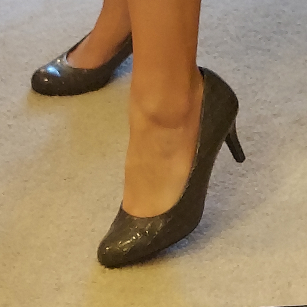 Grey crocodile heels